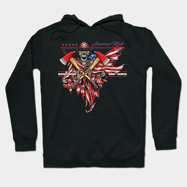 American Made Firefighter Skull Hoodie by Fine Design Creative